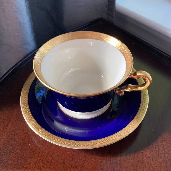 Rare & Elegant! Syracuse China Old Ivory Royal Court Cup & Saucer Set, Navy Blue - Picture 7 of 14